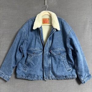 Levi Straus Jacket XL Blue Jean Denim Sherpa Lined Chore Bomber Work Heavy
